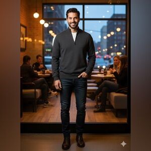 John W. Nordstrom Charcoal Quarter Zip-Up 100% Cashmere Men’s Sweater